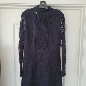 All Saints Navy floral lace mini dress